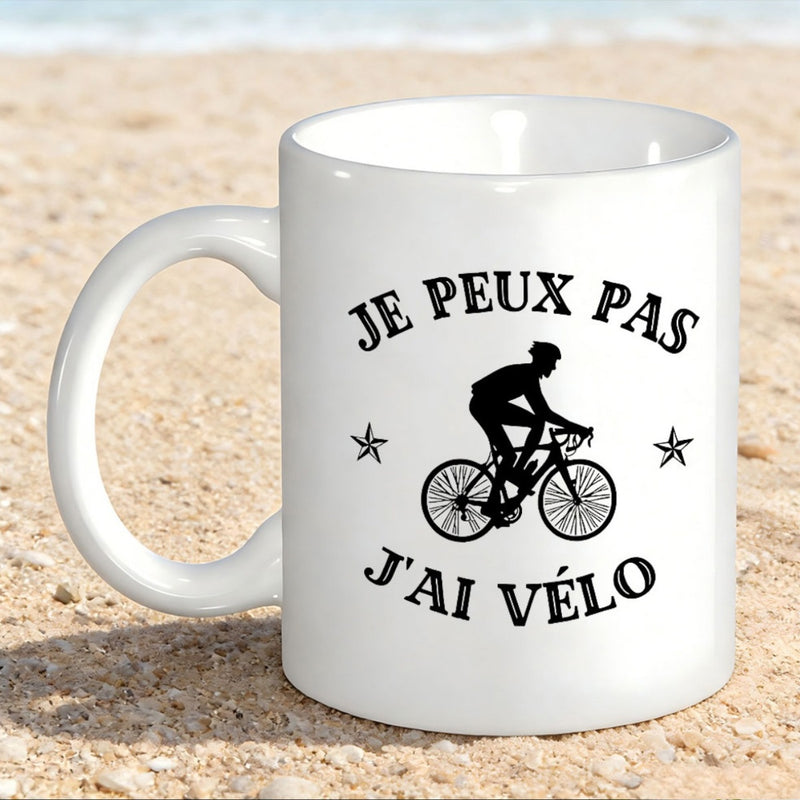 Tailorly White Ceramic 11 oz Mug - Detailed Minimalist Silhouette Of An Athlete Racing On A Fast Road Bicycle