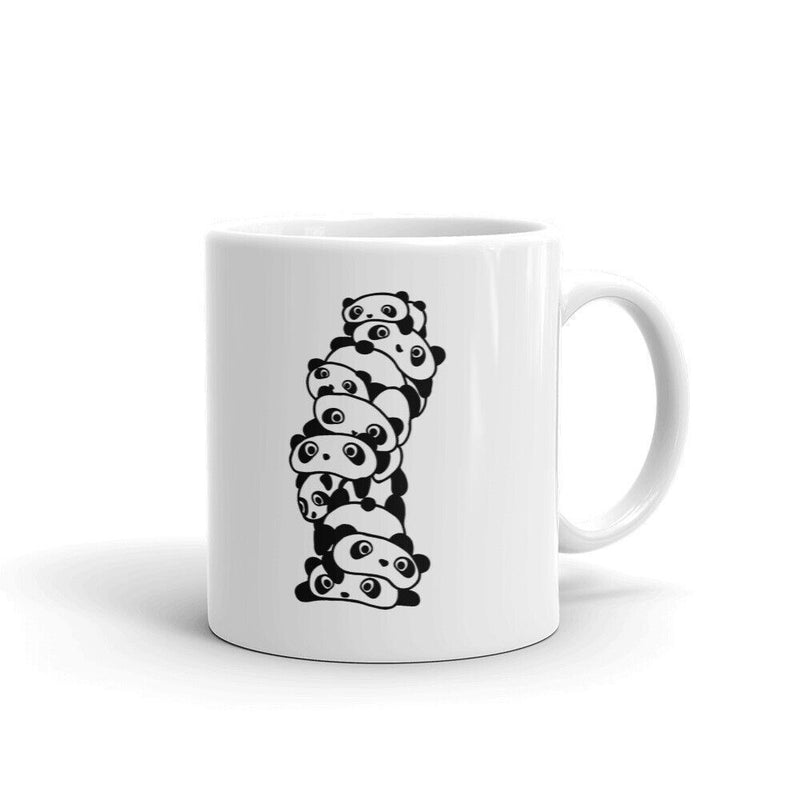 Tailorly White Ceramic 11 oz Mug - Minimal Playful Black And White Cartoon Characters Stacked In Vertical Column Panda