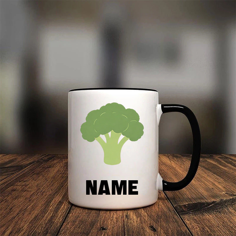 Tailorly Black Accent 11 oz Mug - fresh broccoli pattern
