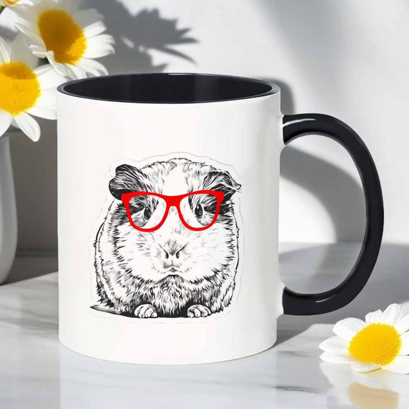 Tailorly Black Accent 11 oz Mug - quirky glasses wearing guinea pig