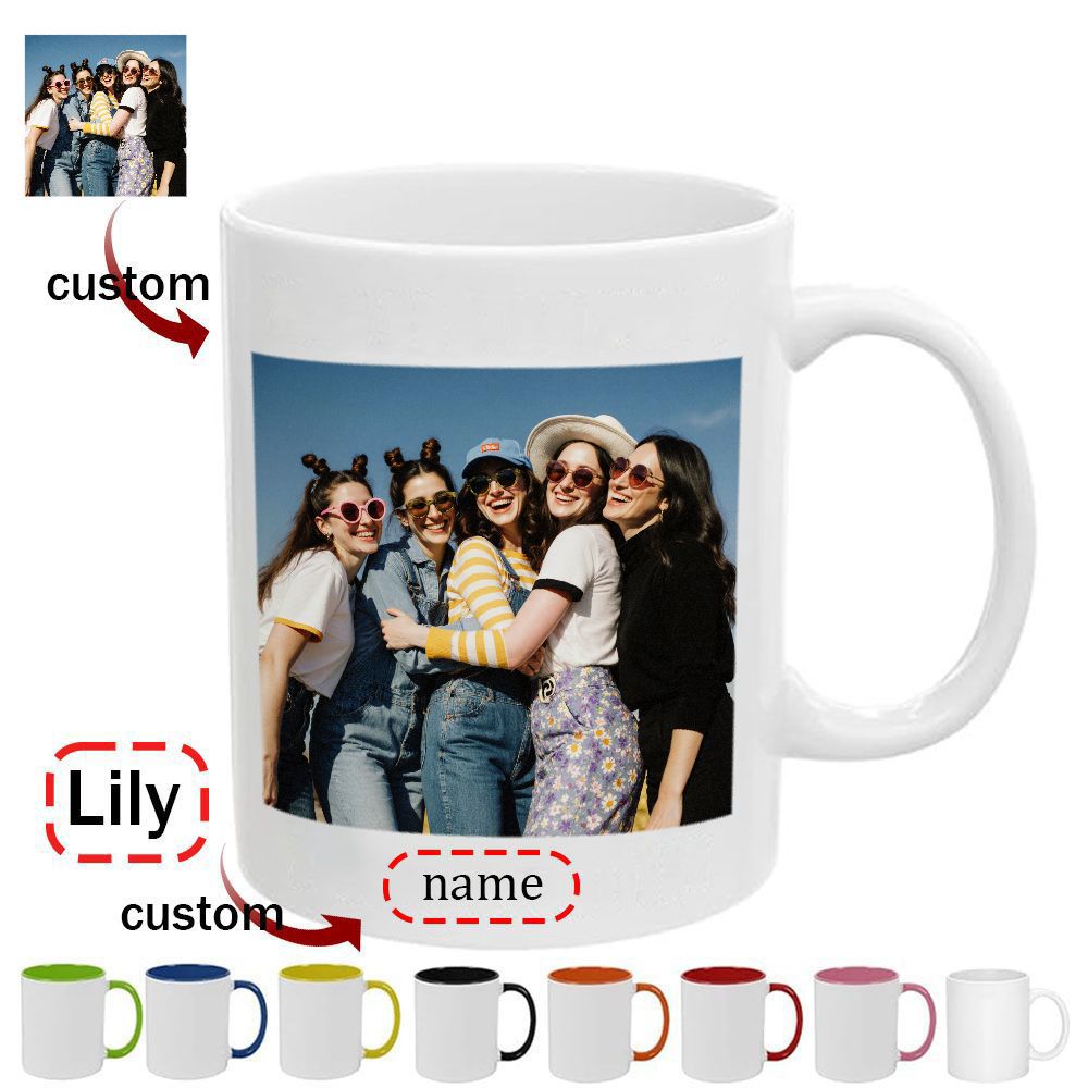 Tailorly White Ceramic 11 oz Mug - Lily Five Happy Smiling Women Standing Together Outdoors Under Clear Blue Sky Friends