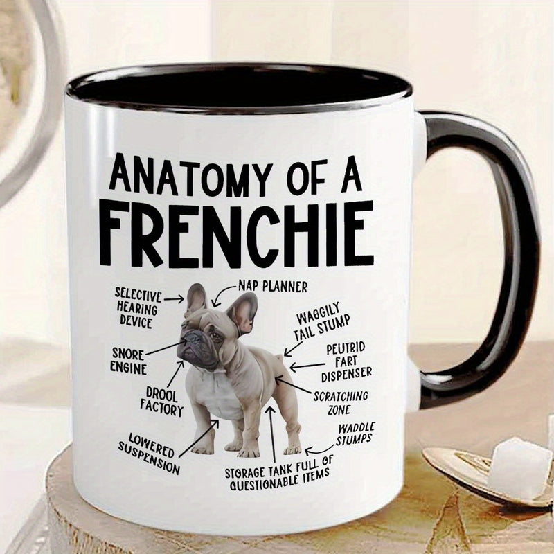 Tailorly Black Accent 11 oz Mug - french bulldog anatomy with labeled dog parts and wrinkles