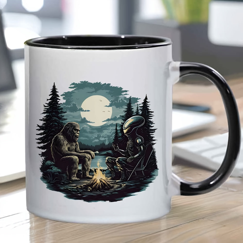 Tailorly Black Accent 11 oz Mug - mysterious forest; astronaut camping
