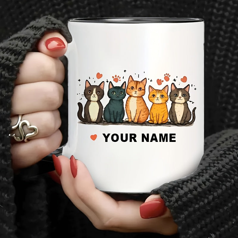 Tailorly Black Accent 11 oz Mug - 5 adorable kittens hearts design