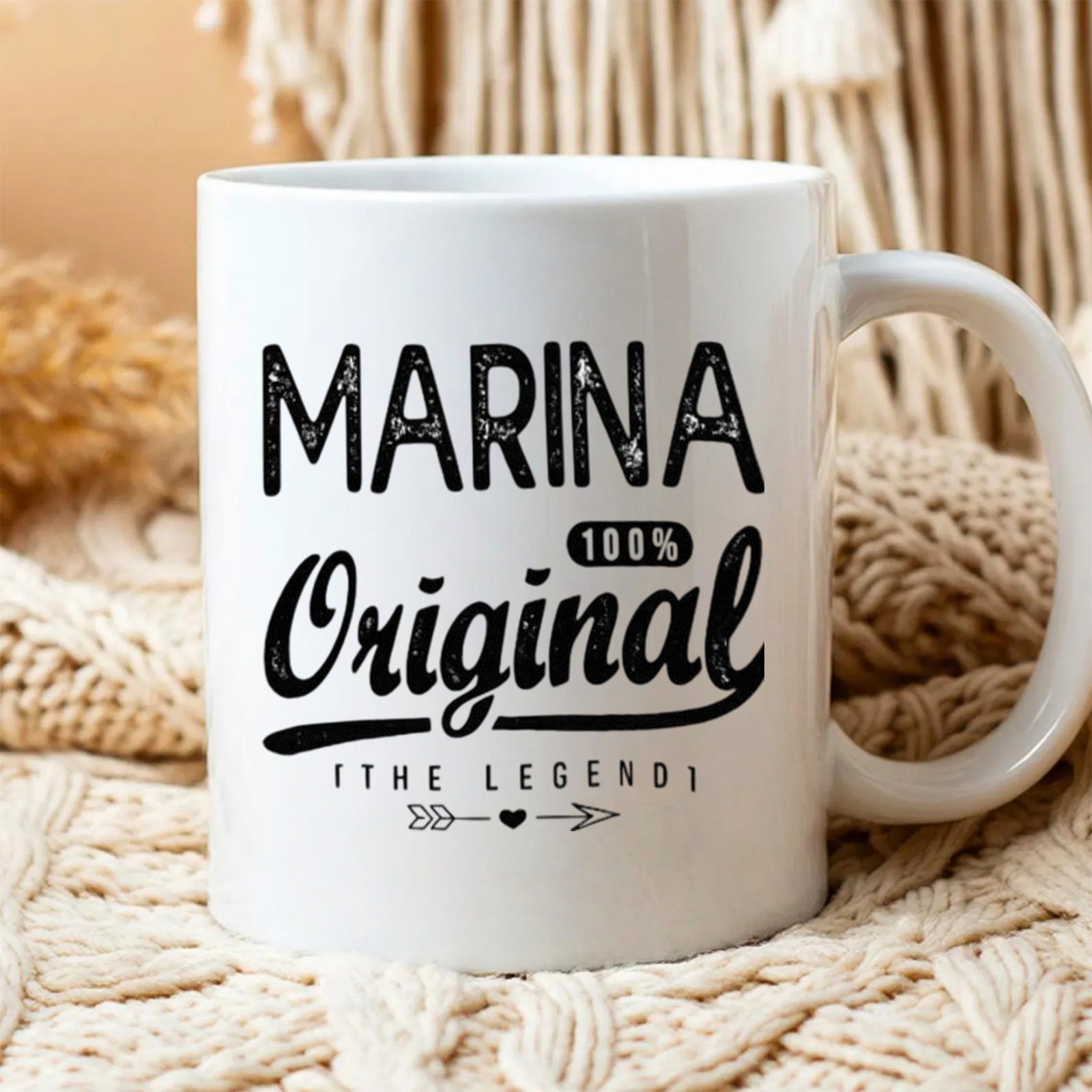 Tailorly White Ceramic 11 oz Mug - Marina Original 100 The Legend Simple Decorative Arrow Including Heart And Subtle Distressed Elements Mug