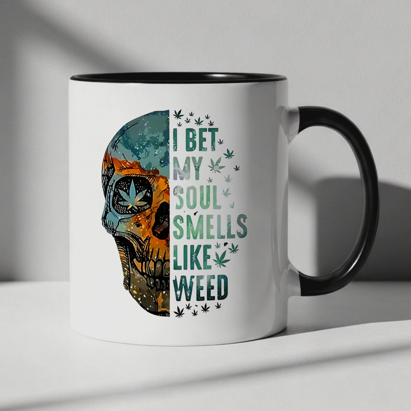Tailorly Black Accent 11 oz Mug - skull and pattern vintage