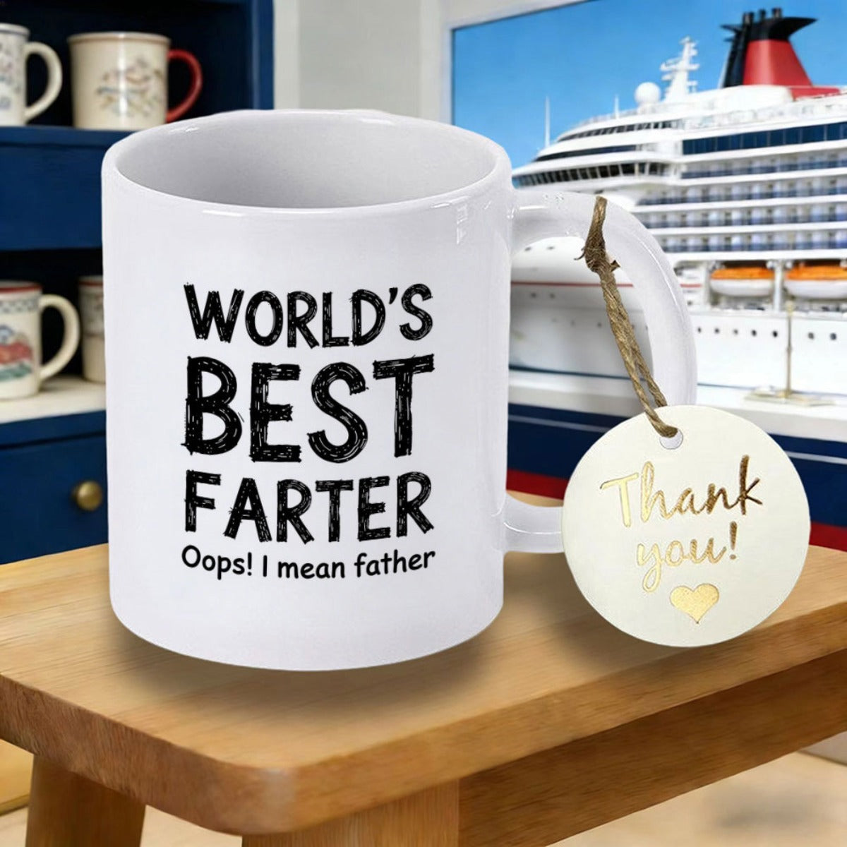 Tailorly White Ceramic 11 oz Mug - Worlds Best Farter Oops I Mean Father Clean With Bold Contrasting Black Hand Drawn Font Mug