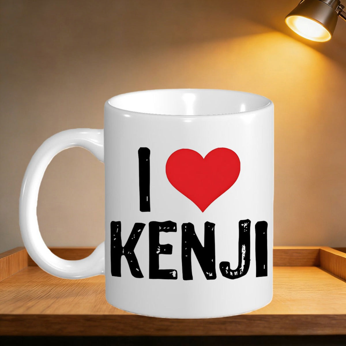 Tailorly White Ceramic 11 oz Mug - I Kenji Vibrant Red Heart Printed On A Pure