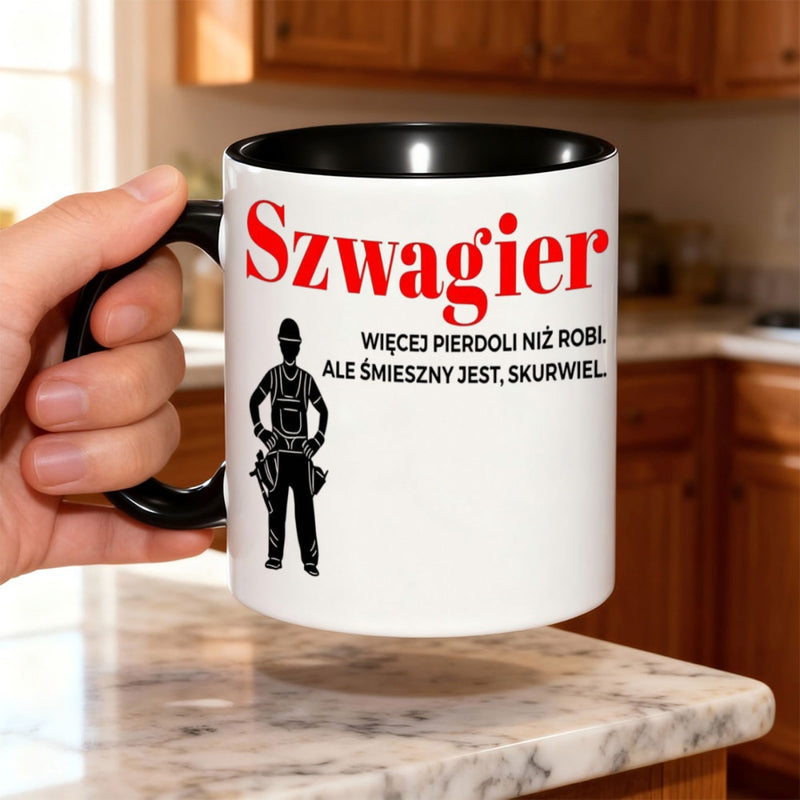 Tailorly Black Accent 11 oz Mug - brother in law does more bullshit than work funny text