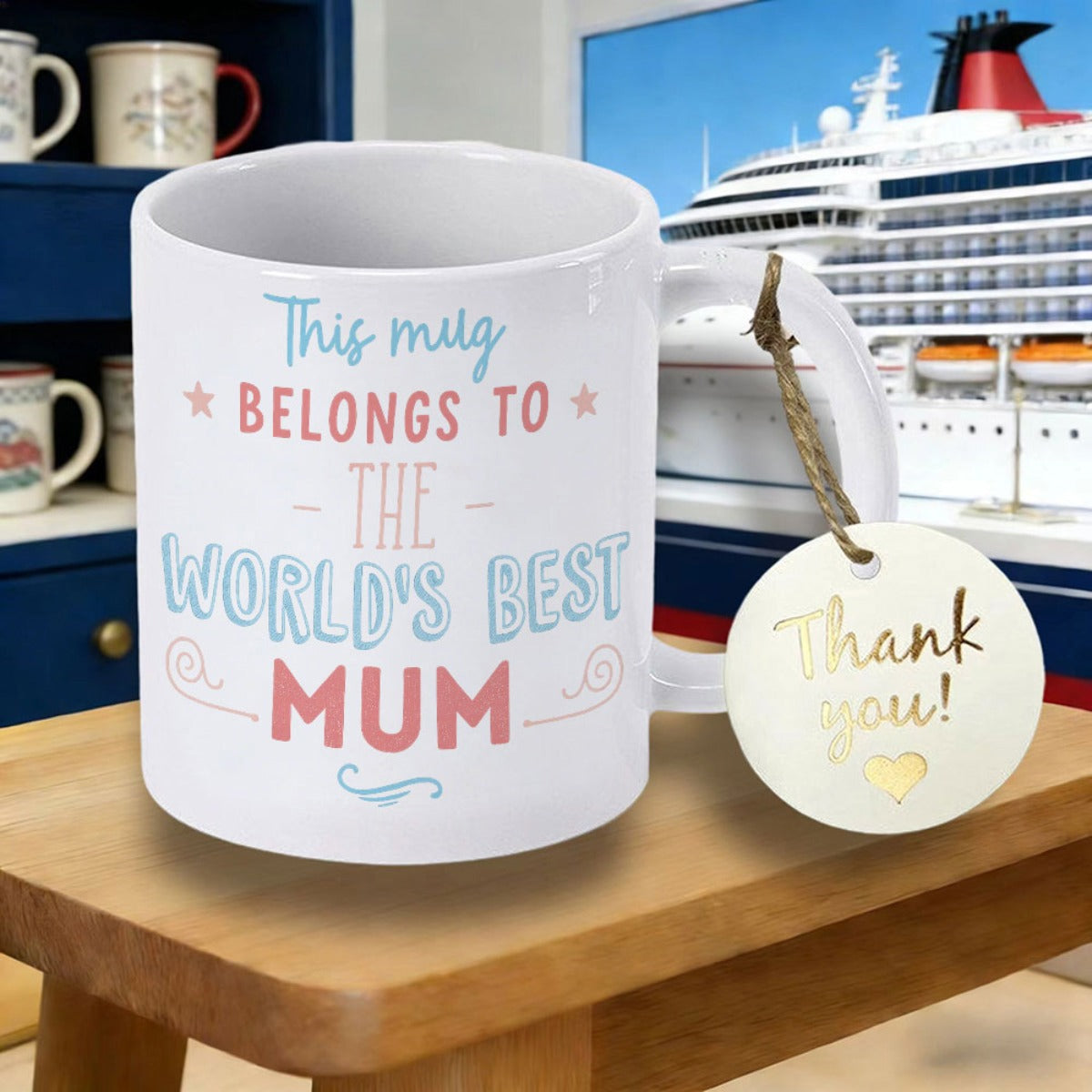 Tailorly White Ceramic 11 oz Mug - This Mug Belongs To The Worlds Best Mum Simple White Ceramic With Decorative Stars And Elegant Script Lettering Mug