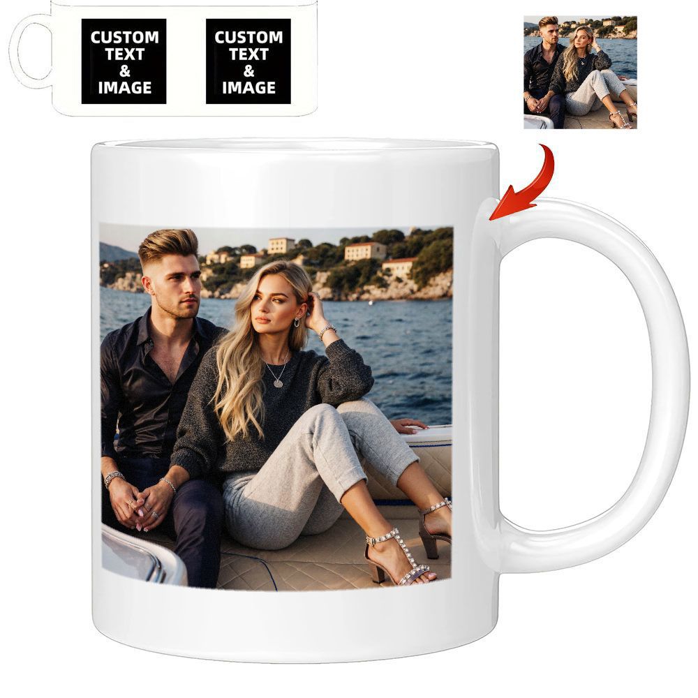 Tailorly White Ceramic 11 oz Mug - Custom Text Image Featuring Personalized Photo Of Couple Relaxing On Boat Mug