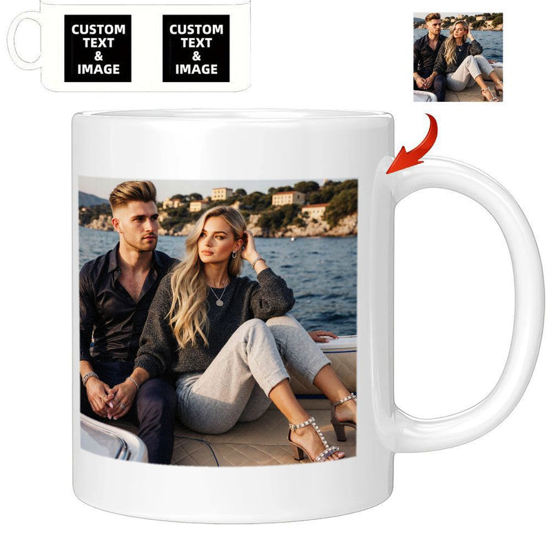Tailorly White Ceramic 11 oz Mug - Custom Text Image Featuring Personalized Photo Of Couple Relaxing On Boat Mug
