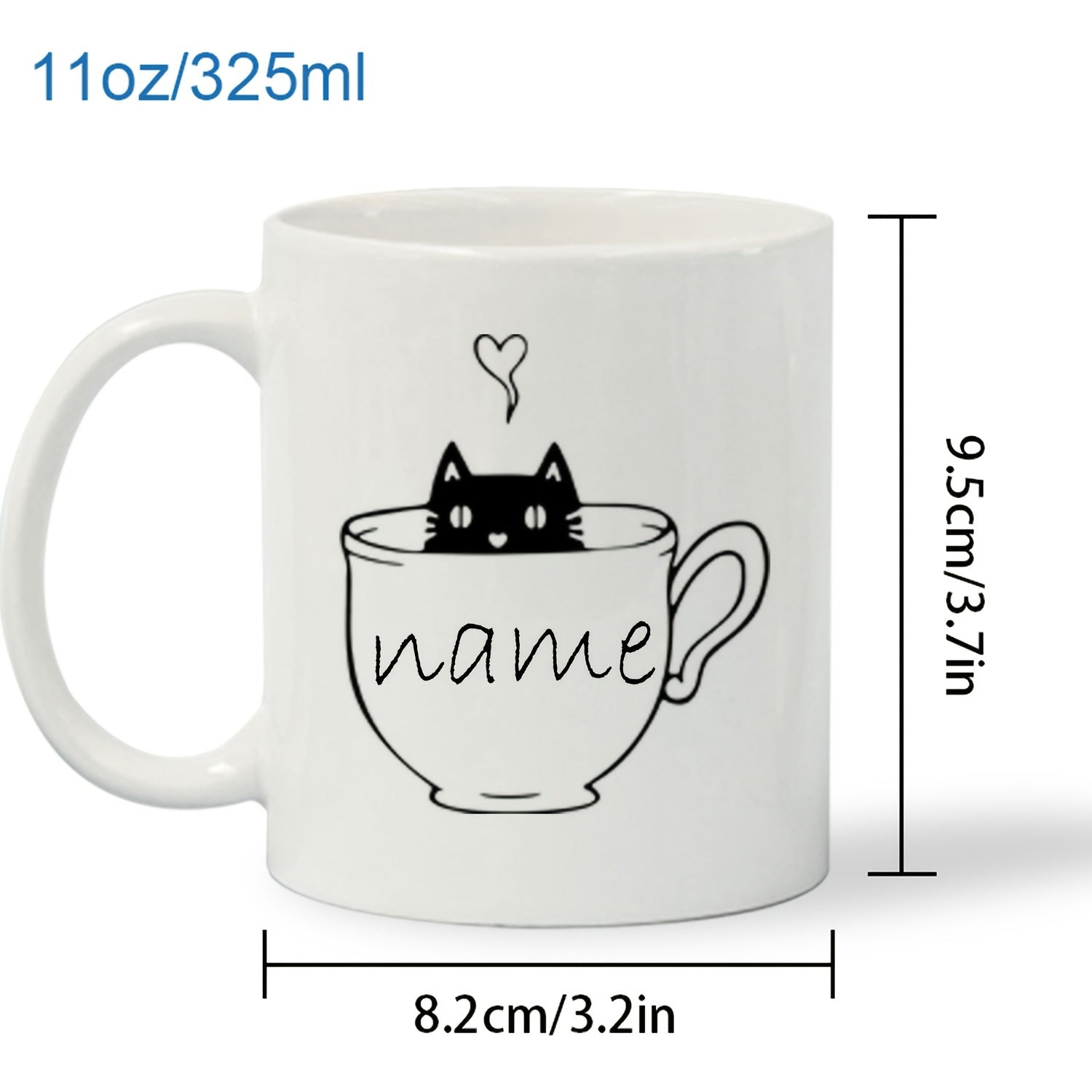 Tailorly White Ceramic 11 oz Mug - Name Adorable Small Black Cat Peeking Out From Within A Delicate Teacup Cat