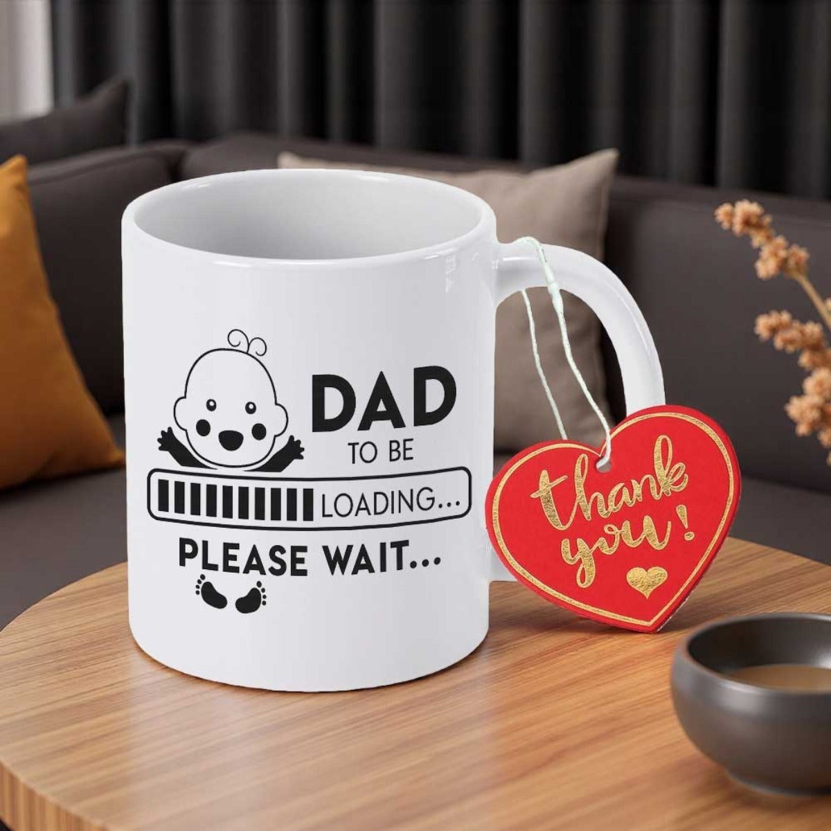 Tailorly White Ceramic 11 oz Mug - Dad To Be Loading Please Wait Cute Minimalist Line Art Baby Peeking Over Progress Status Bar Loading Mug