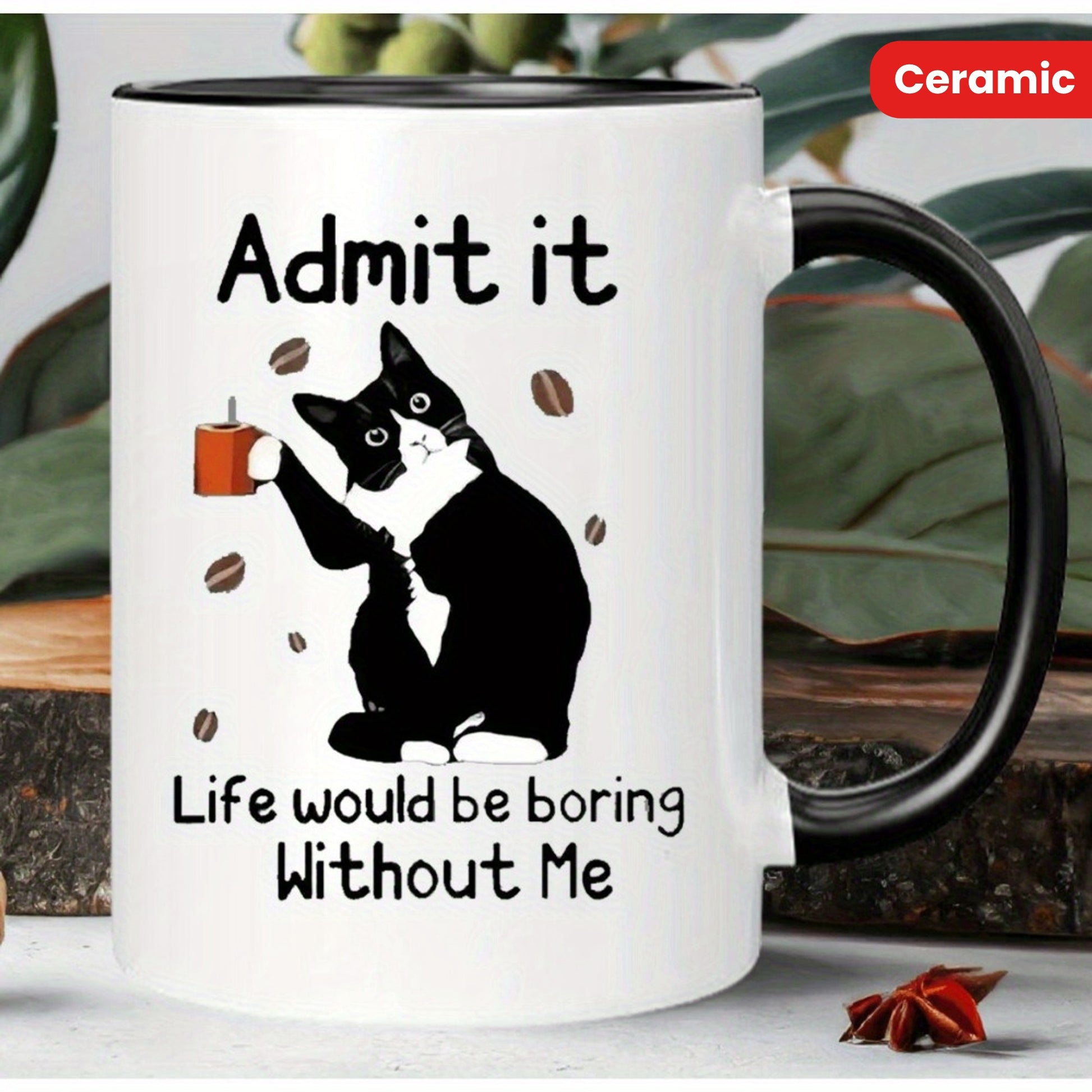 Tailorly Black Accent 11 oz Mug - cat themed cat face paw print