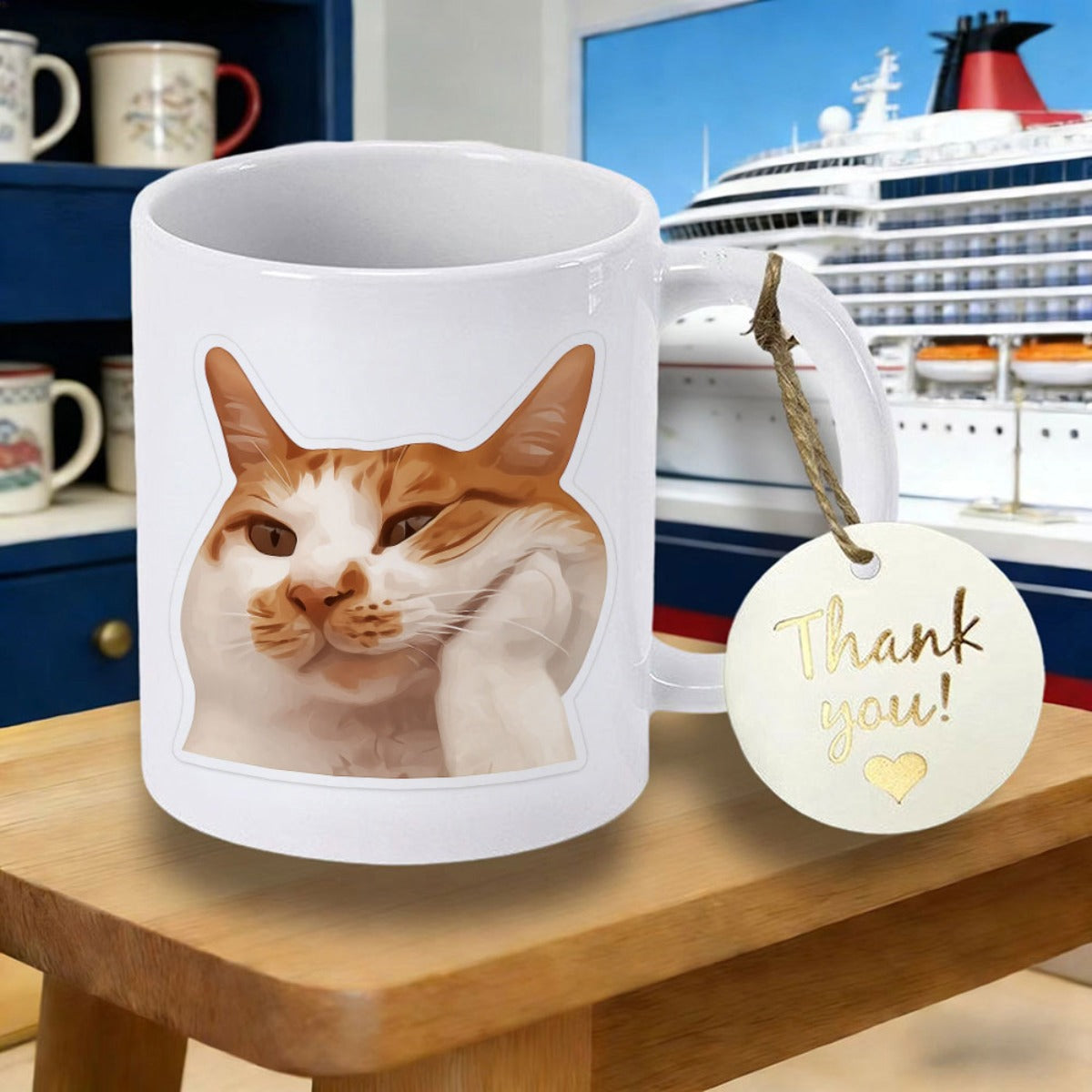 Tailorly White Ceramic 11 oz Mug - Charming Ginger And White Feline Resting On Soft Paw Cat