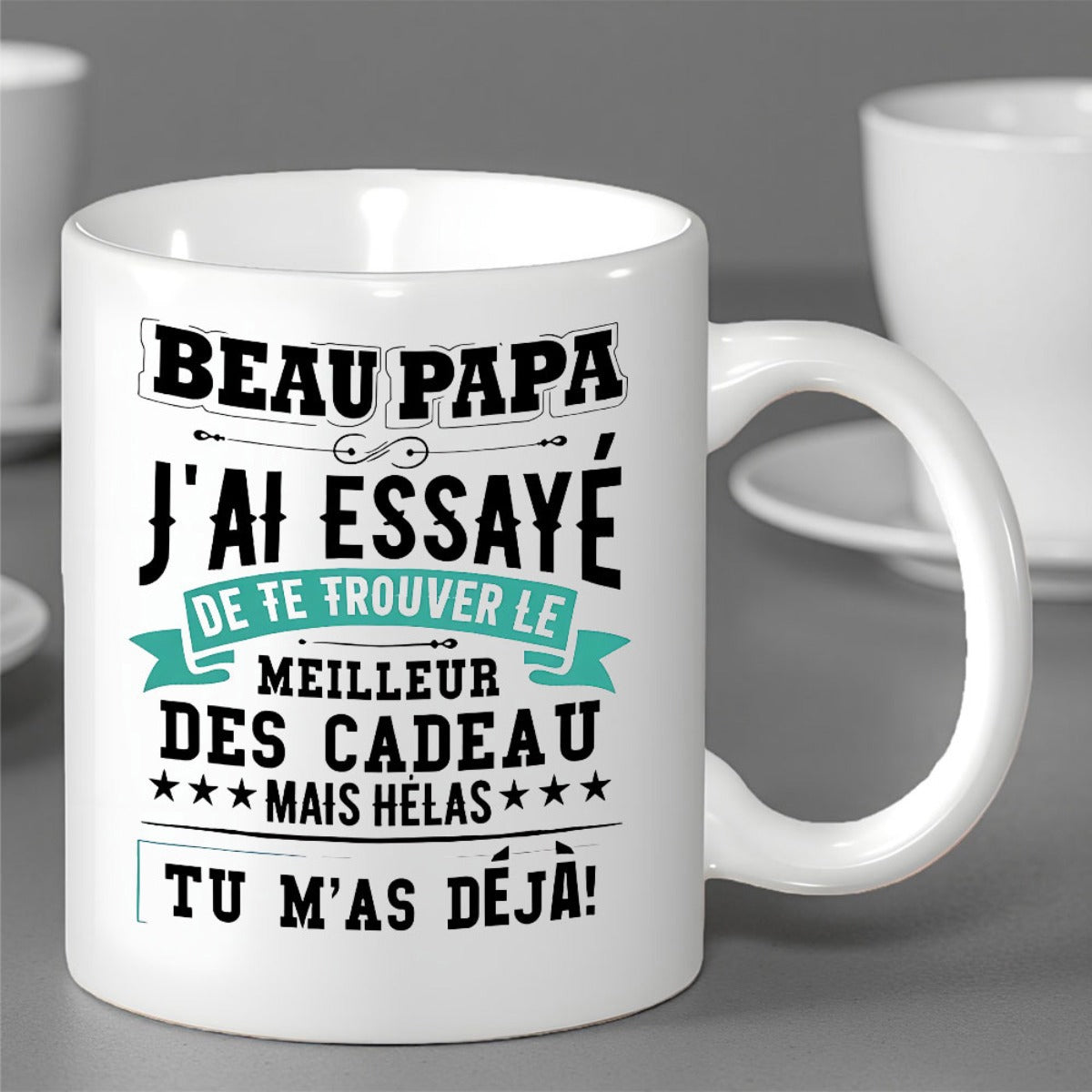 Tailorly White Ceramic 11 oz Mug - Elegant Typographic Layout With Stylish Banner And Decorative Five Pointed Stars Sign
