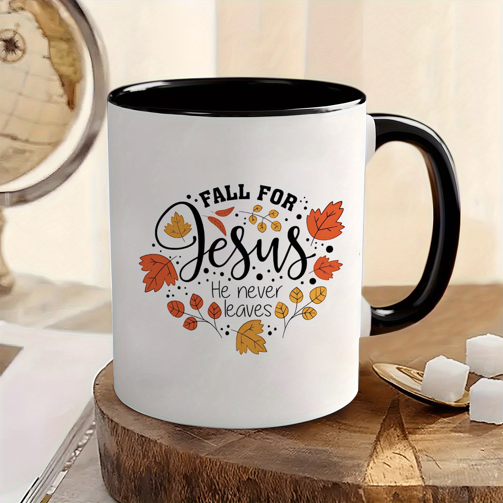 Tailorly Black Accent 11 oz Mug - autumn religious theme with inspirational quote