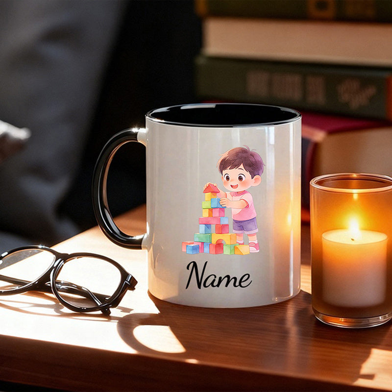 Tailorly Black Accent 11 oz Mug - stacking colorful text with personalized name