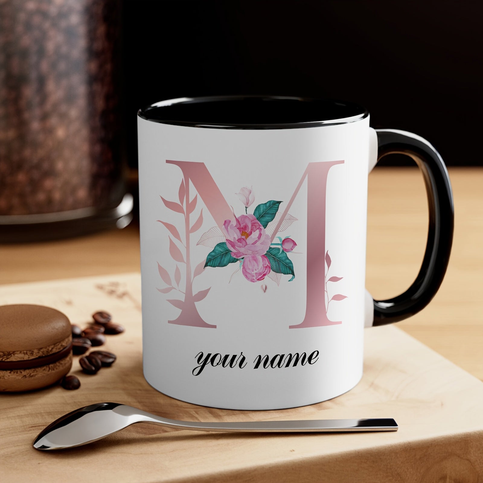 Tailorly Black Accent 11 oz Mug - personalized initial name