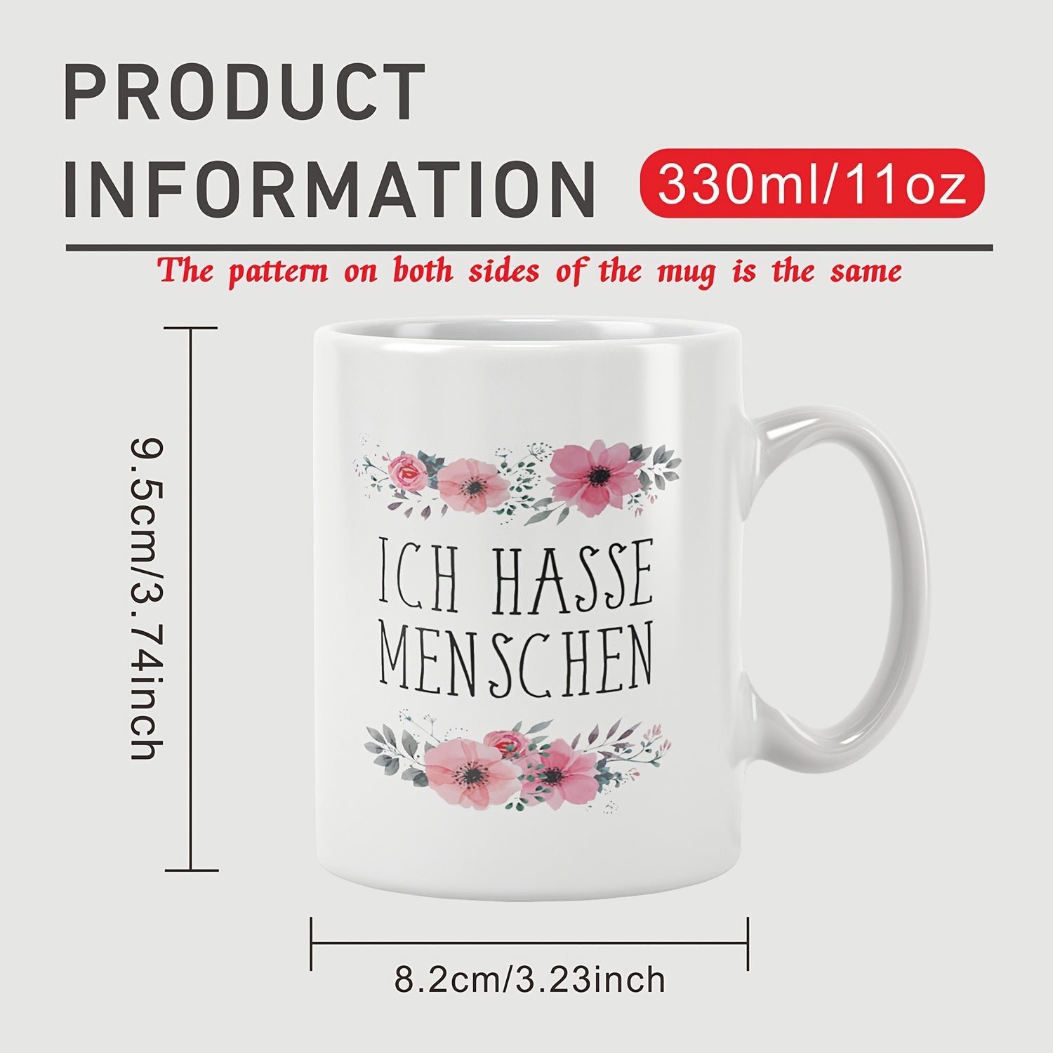 Tailorly White Ceramic 11 oz Mug - Elegant Pink Watercolor Blossoms With Delicate Green Leaves Arranged In Wreath Flower
