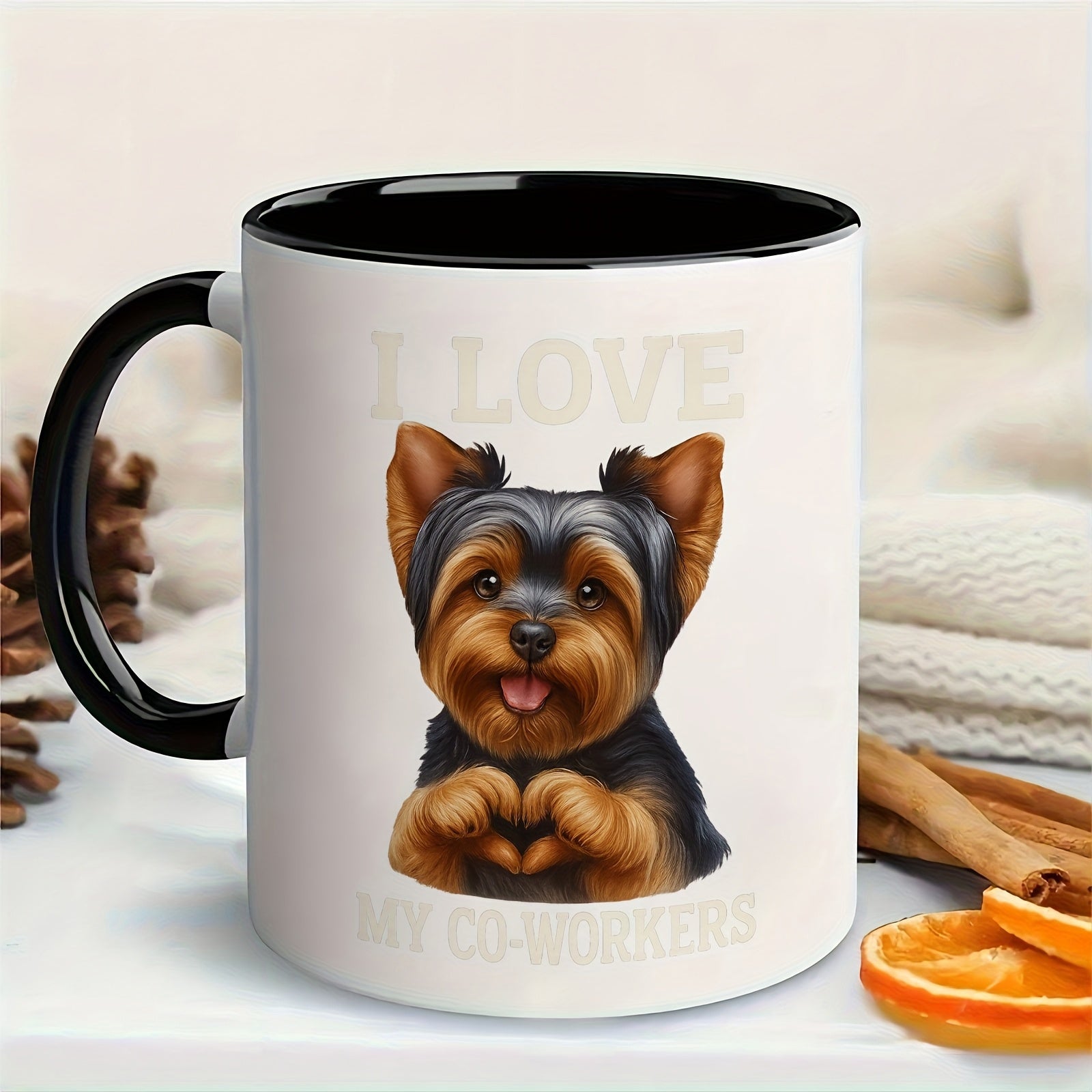 Tailorly Black Accent 11 oz Mug - funny Yorkshire terrier dog lover， "I love workers Yorkshire terrier" text