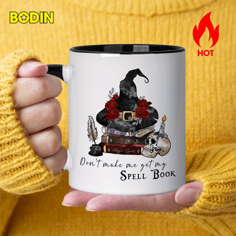 Tailorly Black Accent 11 oz Mug - witch hat and spell book