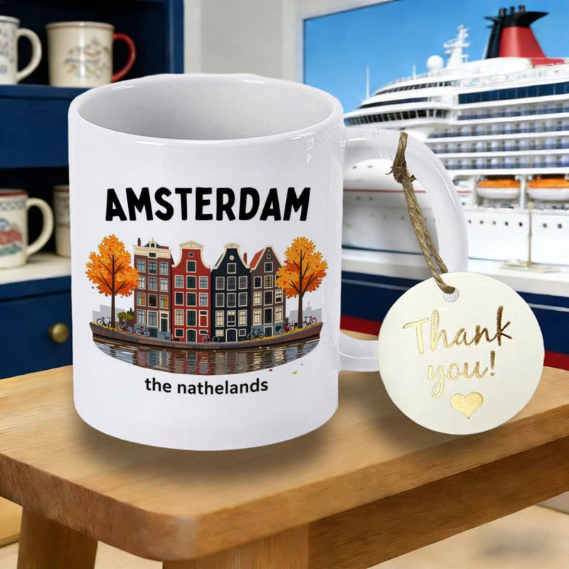Tailorly White Ceramic 11 oz Mug - Amsterdam The Nathelands Historic Architecture With Autumn Trees Reflecting In Serene Canal House
