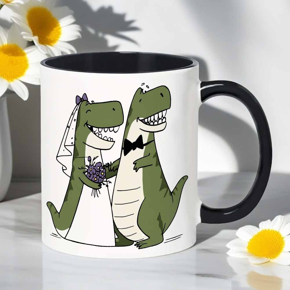 Tailorly Black Accent 11 oz Mug - item picture dinosaur themed wedding mug 1pc 11 ounces reusable coffee cup mothers day fathers day easter