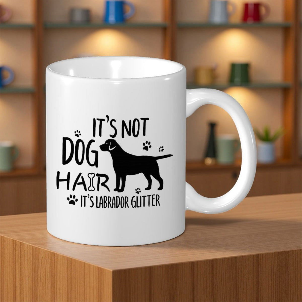 Tailorly White Ceramic 11 oz Mug - Its Not Dog Hair Its Labrador Glitter Minimalist Black Silhouette Of A Standing Dog With Small Paw Prints Dog