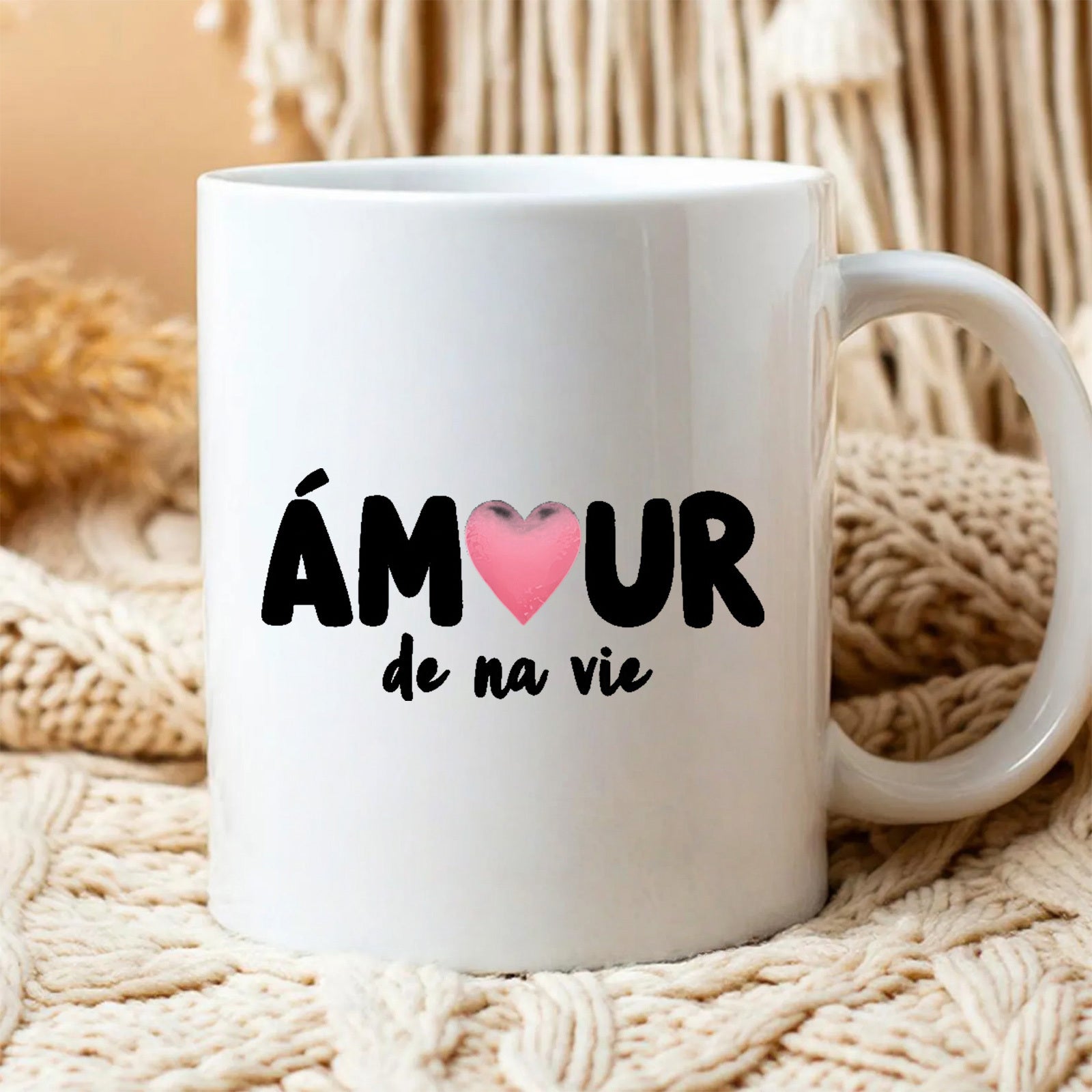 Tailorly White Ceramic 11 oz Mug - Simple Vibrant Pink Heart Floating On Smooth White Porcelain Surface Heart