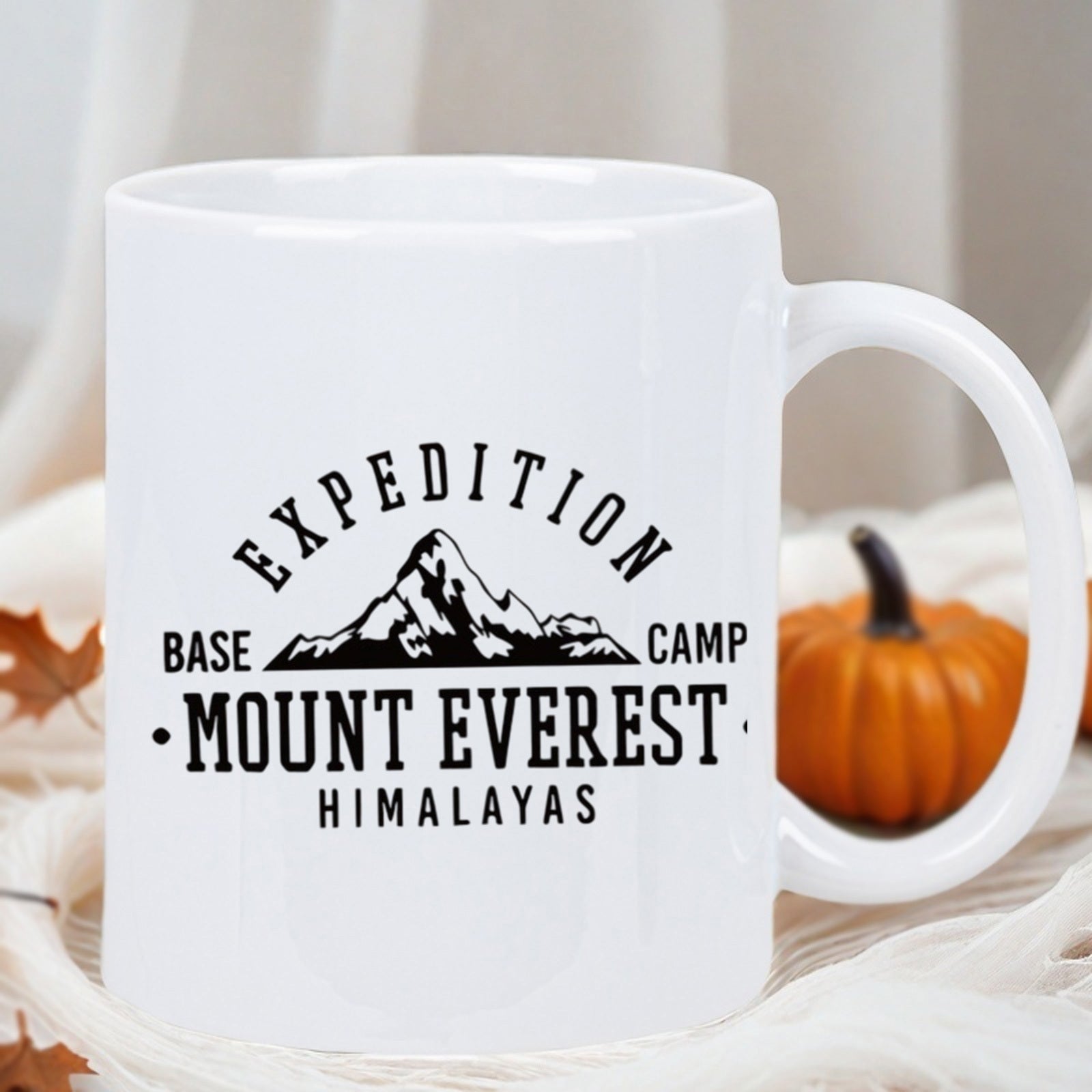 Tailorly White Ceramic 11 oz Mug - Expedition Base Camp Mount Everest Himalayas Rugged Hand Drawn Peaks With Distressed Vintage Adventure Theme Mountain
