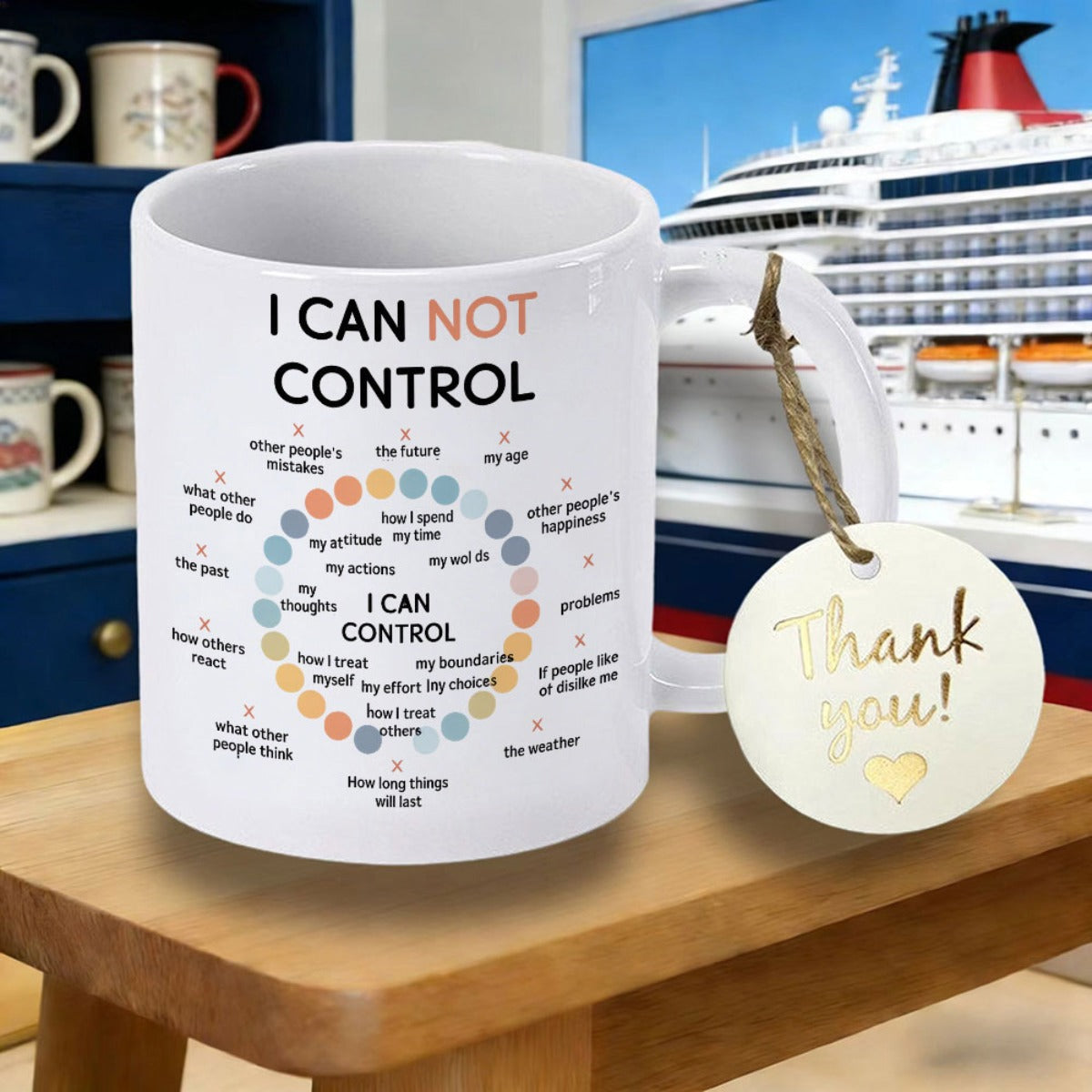 Tailorly White Ceramic 11 oz Mug - I Can Not Control I Can Control Symmetric Circular Dots Representing Mindfulness And Personal Growth Mental Wellness Diagram