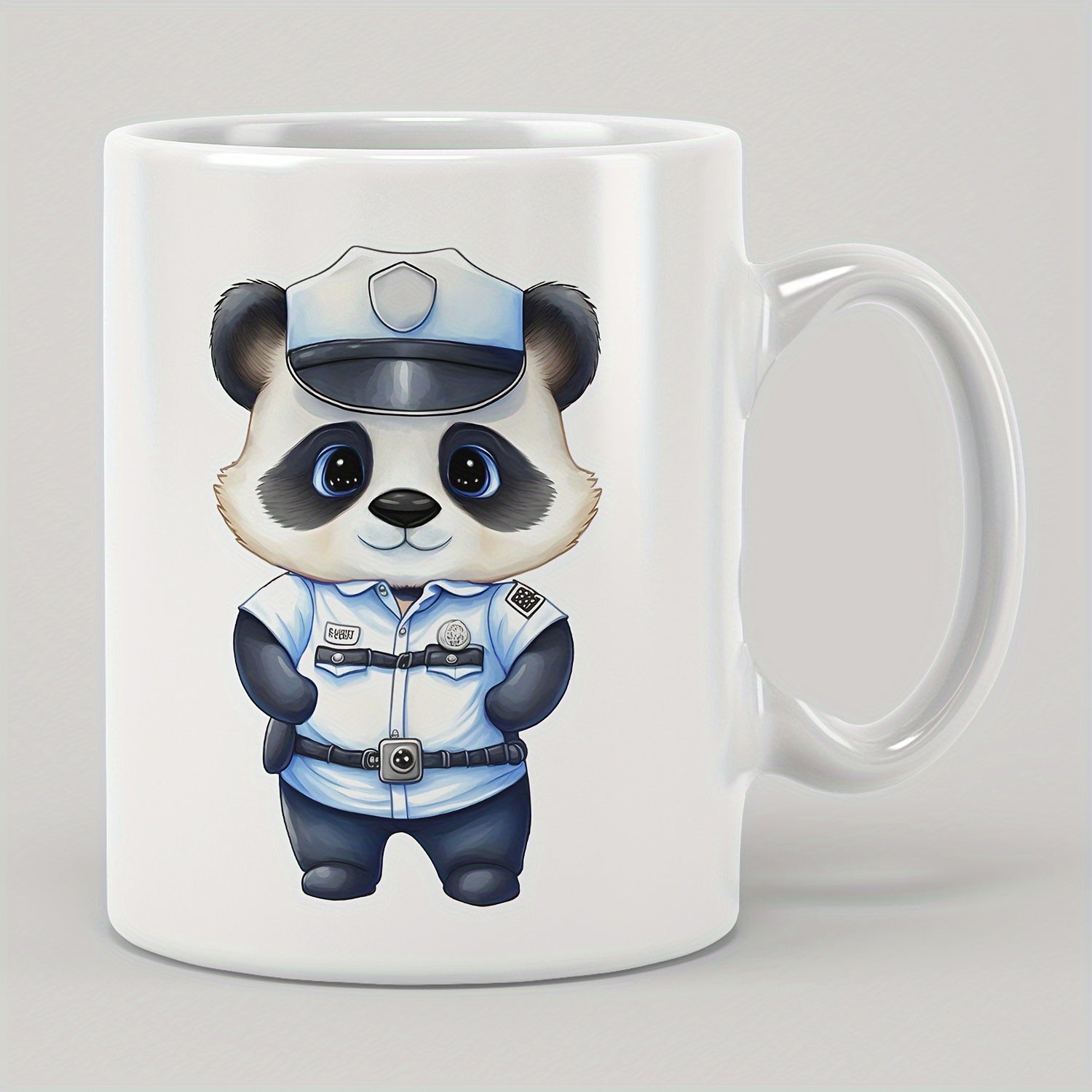 Tailorly White Ceramic 11 oz Mug - Adorable Tiny Animal Wearing Detailed Light Blue Professional Security Uniform Panda