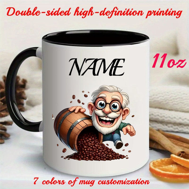 Tailorly Black Accent 11 oz Mug - grandfather figure with coffee beans design