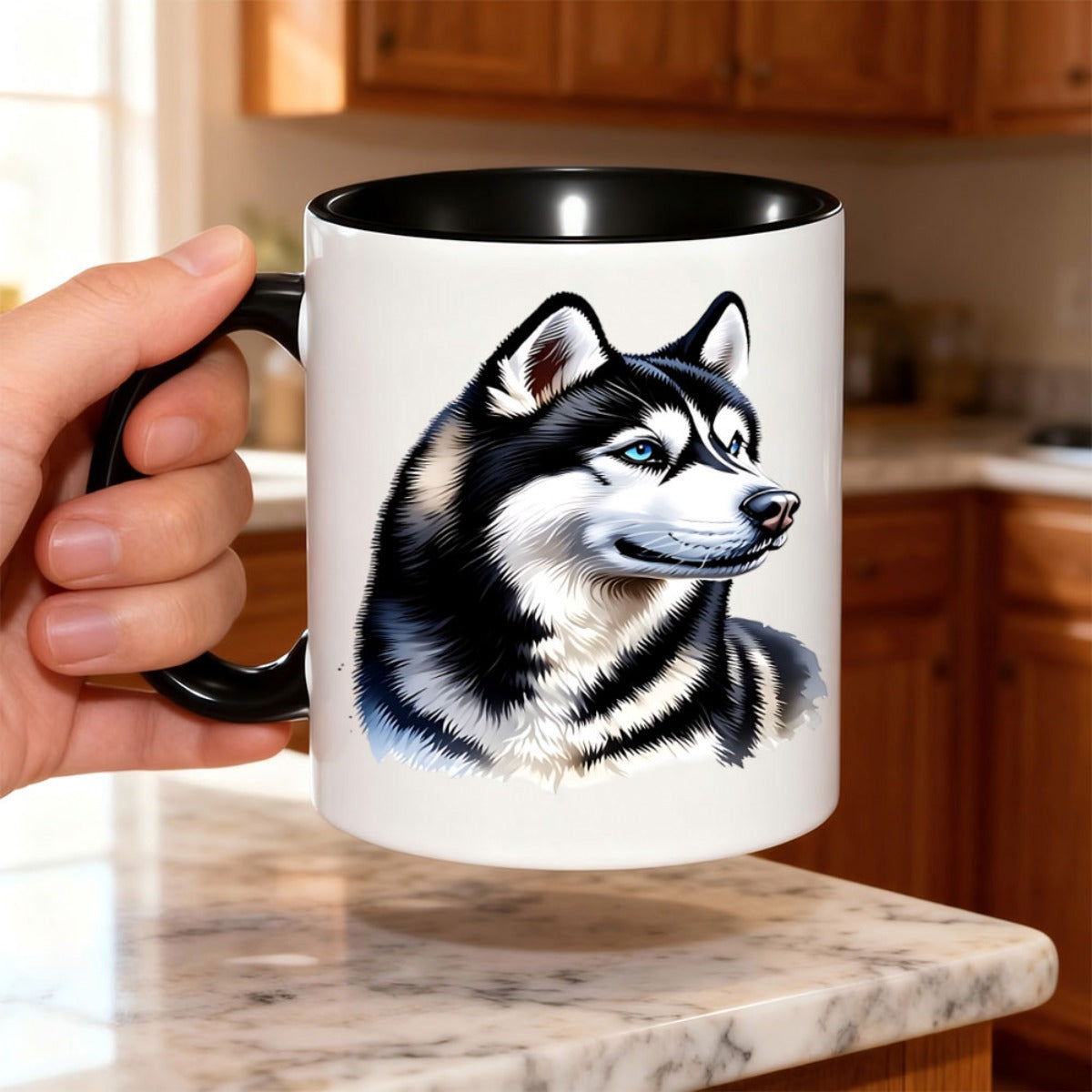 Tailorly Black Accent 11 oz Mug - item picture one mug featuring a 11oz 330ml large capacity coffee cup design with black and sturdy