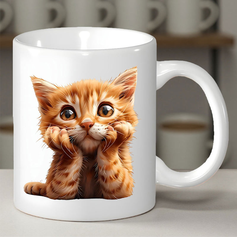 Tailorly White Ceramic 11 oz Mug - Adorable Orange Tabby Kitten Resting With Paws Under Its Chin Kitten