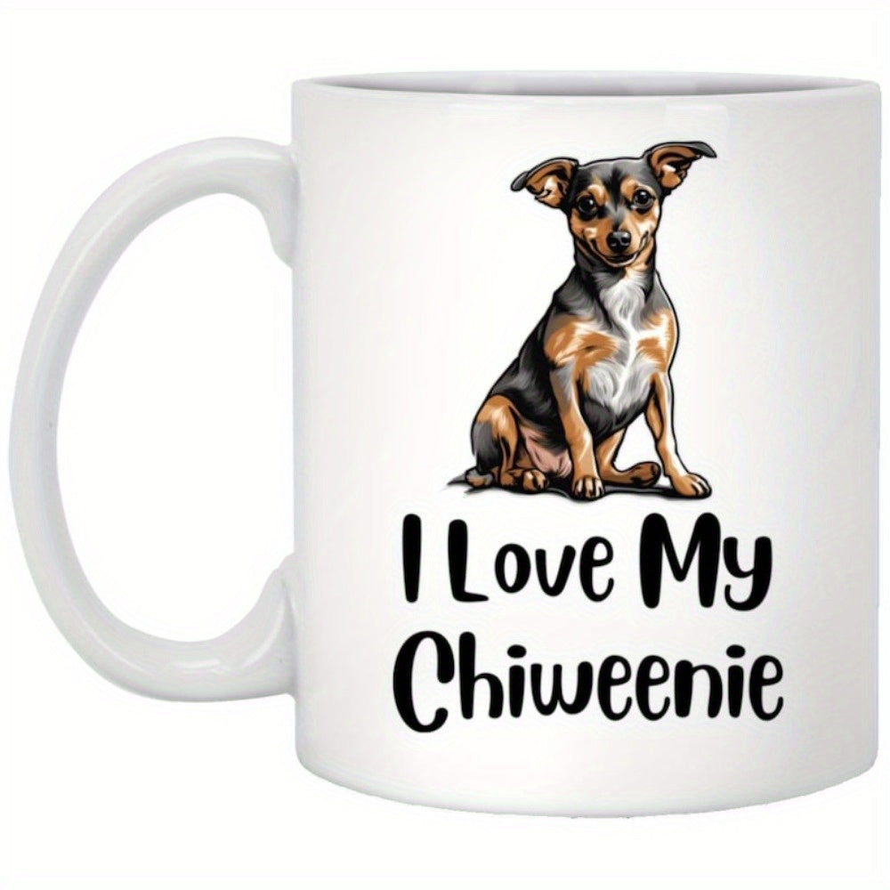 Tailorly White Ceramic 11 oz Mug - I Love My Chiweenie Alert Little Mixed Breed Sitting Calmly With Smooth Brown Fur Dog