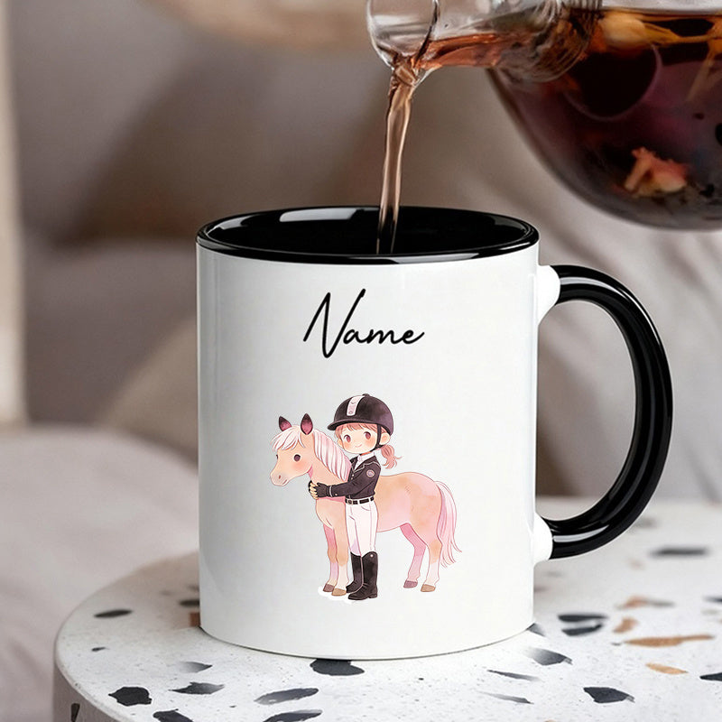 Tailorly Black Accent 11 oz Mug - stylish and pink pony equestrian