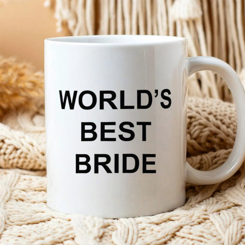 Tailorly White Ceramic 11 oz Mug - Worlds Best Bride Minimalist Bold Black Text Printed On Smooth