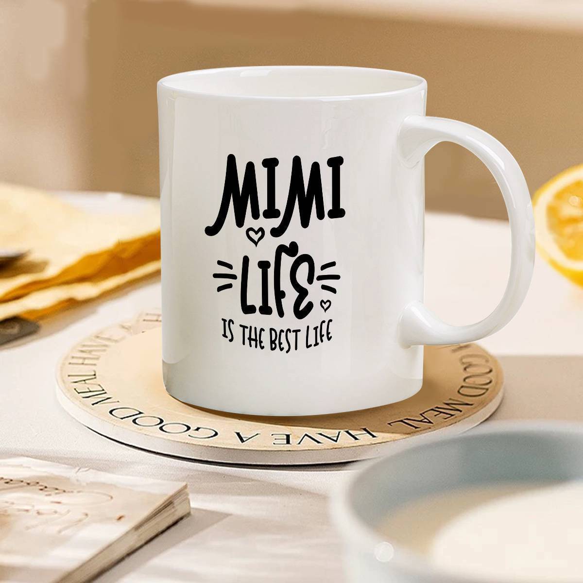 Tailorly White Ceramic 11 oz Mug - Mimi Life Is The Best Life Elegant Artistic Script With Small Hearts And Accents Mug