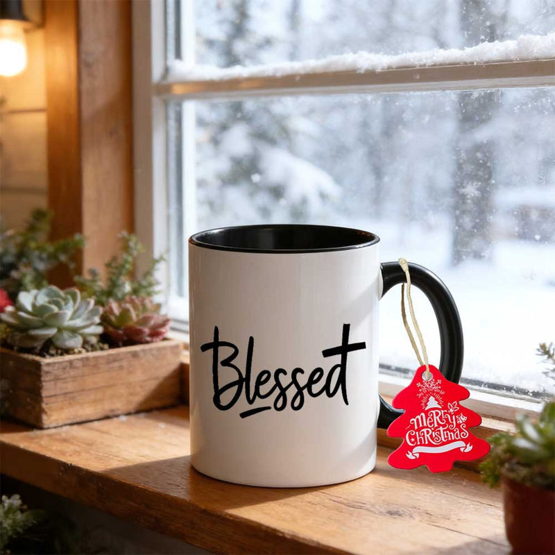 Tailorly Black Accent 11 oz Mug - item picture one 11oz mug with a 350ml capacity festive beverages ideal for coffee enthusiasts and christian