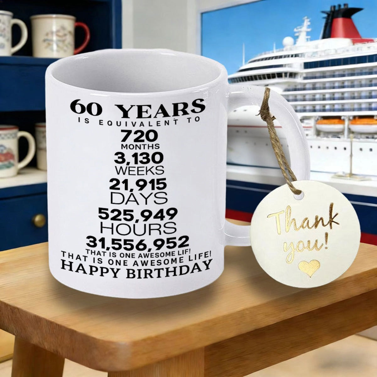 Tailorly White Ceramic 11 oz Mug - Happy Birthday 60 Years Simple White Ceramic Featuring Bold Black Typography For Special Milestone Celebration Mug
