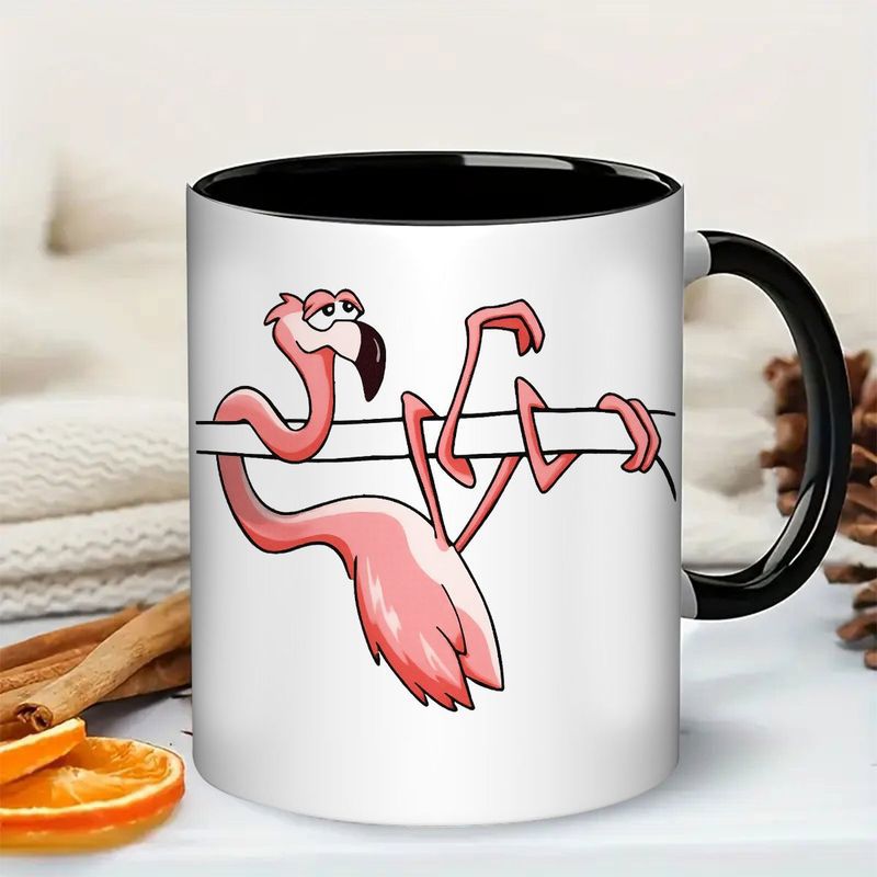 Tailorly Black Accent 11 oz Mug - funny flamingo with magenta feathers