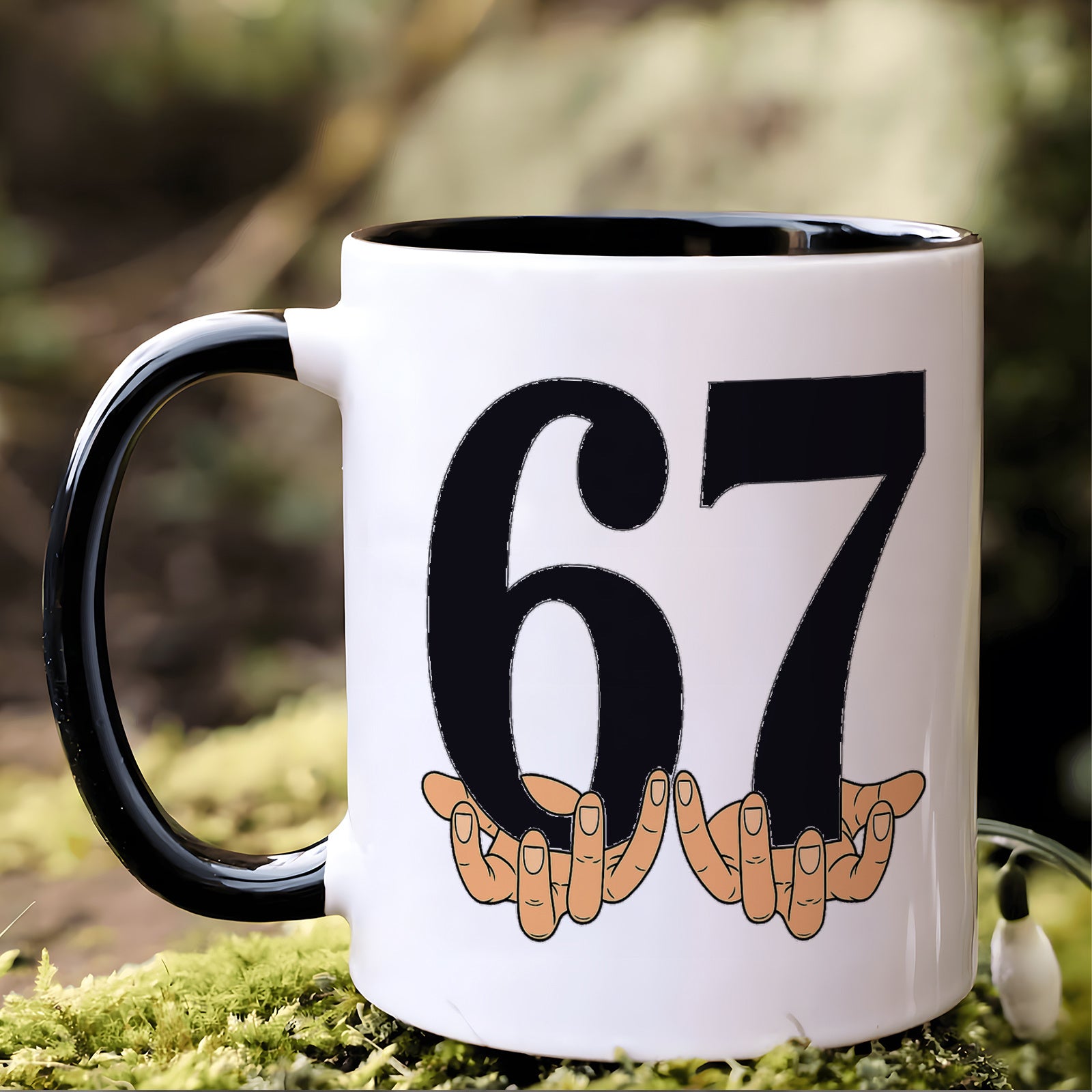 Tailorly Black Accent 11 oz Mug - number 67 with a graphic of hands holding the cup