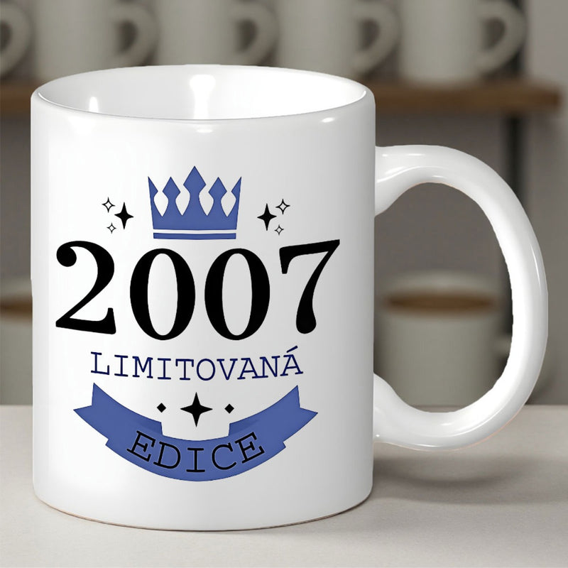 Tailorly White Ceramic 11 oz Mug - 2007 Regal Blue Crown With Sparkling Stars And Decorative Ribbon Banner Crown