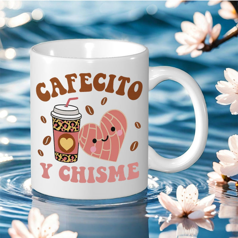 Tailorly White Ceramic 11 oz Mug - Cute Heart Shaped Mexican Concha Surrounded By Scattered Brown Coffee Beans Coffee Cup