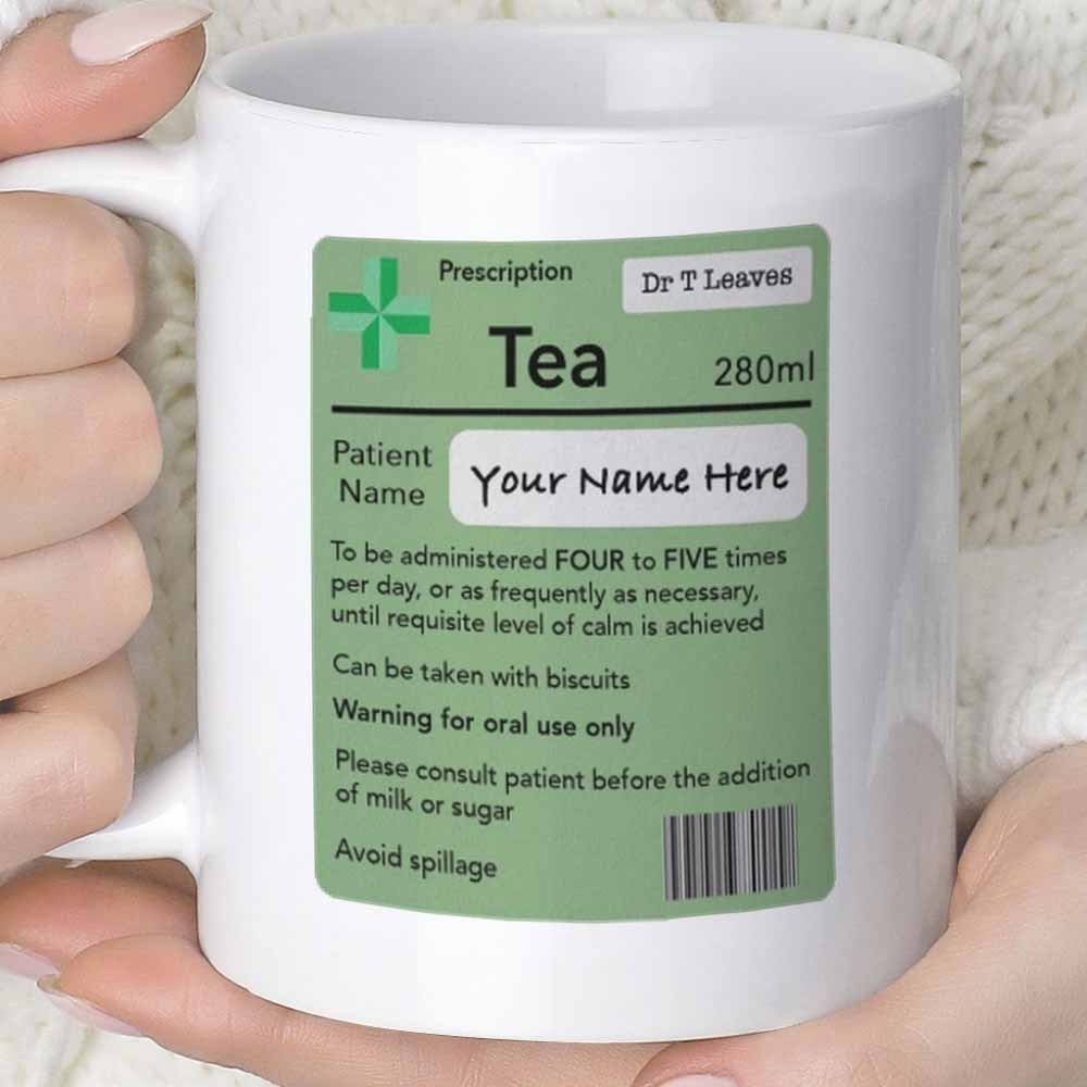 Tailorly White Ceramic 11 oz Mug - Tea Dr T Leaves Prescription Your Name Here Green Prescription Medical Label Design With Barcode And Cross Icon Mug