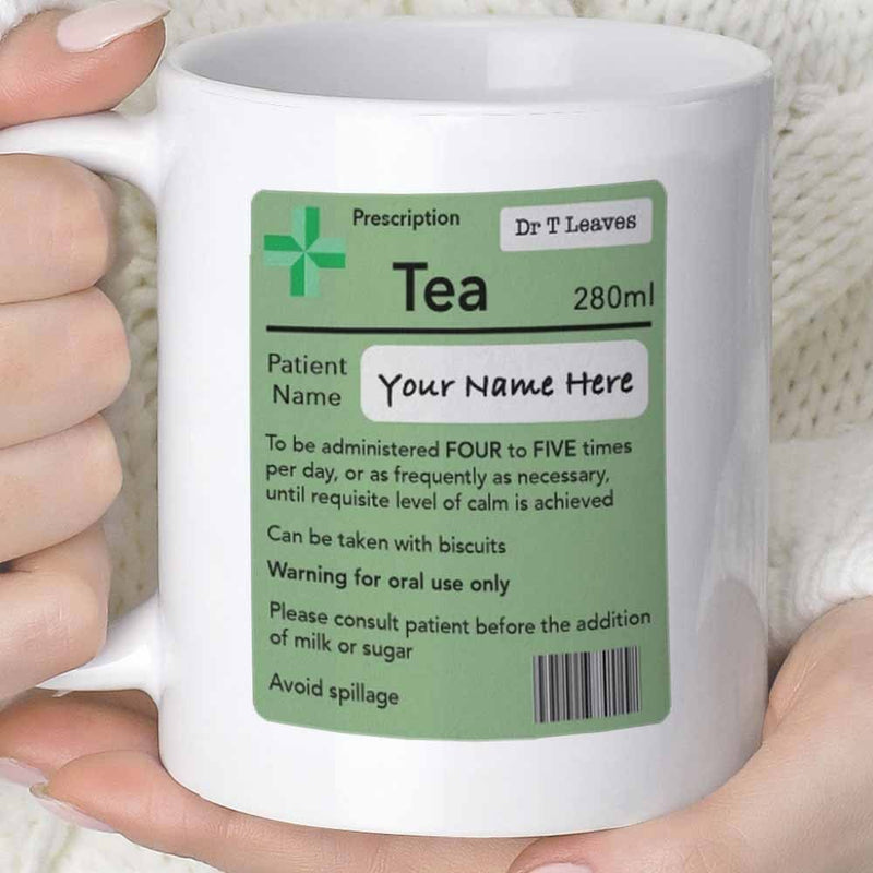 Tailorly White Ceramic 11 oz Mug - Tea Dr T Leaves Prescription Your Name Here Green Prescription Medical Label Design With Barcode And Cross Icon Mug