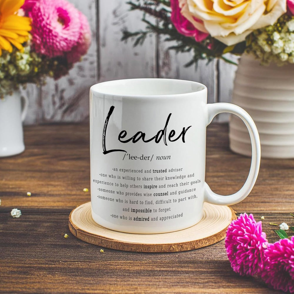 Tailorly White Ceramic 11 oz Mug - Leader Sophisticated Minimalist Black Text Layout Against A Crisp White Background Leader